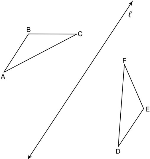 1 In the diagram below, /triangleopenup ABC is reflected over line ℓ to create /triangleopenup DEF .